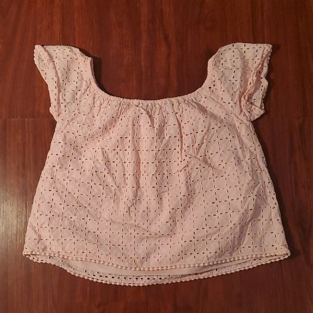 Everly Crop Top Womens Size S Eyelet Lace Pink summer Whimzie Cotton